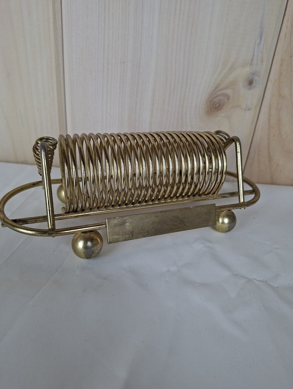 Vintage Brass Letter Mail Rack Small Cylinder Mid Century Modern Gold MCM Holder